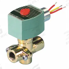 REDHAT Solenoid Valve: 2-Way, Normally Closed, 1/2 in Pipe Size, 120V AC, Self-Cleaning, Brass Body (MPN 8267G007). Key specifications — Coil Enclosure: Watertight; Pipe Size: 1/2 in; Voltage: 120V AC; Brand: REDHAT.