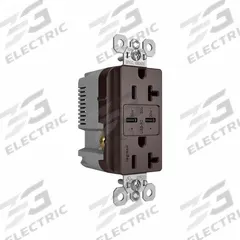 USB Receptacle: Duplex, 5-15R, 2 USB Ports, USB Type C, Brown, 125V AC, 20 A (MPN TR20USBPDDB). Key specifications — Brand: PASS & SEYMOUR.