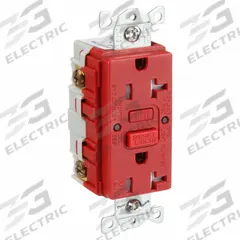 HUBBELL GFCI Receptacle: Duplex, 5-20, Red, GFCI, 125V AC, 20 A, 2 Pole / 3 Wire (MPN GFRTW20R)