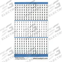 BRADY Wire Marker Book: 0 to 9, Black on White, 450 Labels, Vinyl Cloth, -40°F to 176°F (MPN PWM-PK-1). Key specifications — Legend: 0 to 9; Label Material: Vinyl Cloth; Brand: BRADY; Color: Black on White.