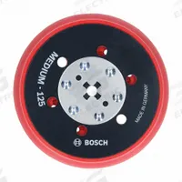 BOSCH Multi-Hole Sanding Pad: 5 in Wd, Round, Hook and Loop, Medium, For GET65-5, Rubber (MPN RSM5045). Key specifications — attr667743: Disc Backup Pad; attr667724: Round; attr667738: Multi-Hole; attr667733: Rubber; attr667729: GET65-5; attr667721: RSM5045; attr667725: BOSCH.