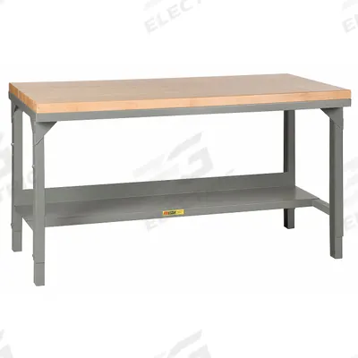 LITTLE GIANT Workbench: Adj Ht, Butcher Block, 60 in x 30 in, 3,000 lb Overall Load Capacity - Workbenches with Lower Shelves