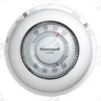 HONEYWELL HOME Low Voltage Thermostat: Heat and Cool, Manual, B/G/O/R/RC/W/Terminal Designations (MPN T87N1000). Key specifications — Application: Heat and Cool; Voltage: 20 to 30V AC; Terminal Designations: B; System Settings: Cool-Heat-Off; Temperature Control Range: 40° to 90°F; Changeover Type: Manual; Shape: Round; Brand: HONEYWELL HOME.