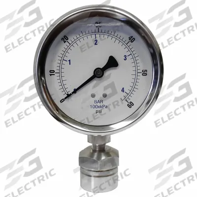 KODIAK CONTROLS Pressure Gauge: 0 psi to 60 psi, KC301, 4 in Dial, 316 Stainless Steel - Dial Pressure Gauges with 316 SS Female-Threaded Mini-Seal