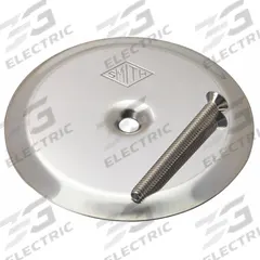 JAY R. SMITH MFG. CO Cover: 4 1/4 in Overall Dia, 1/4 in Overall Ht, Stainless Steel, Satin, Silver (MPN 4710-04). Key specifications — Color: Silver; Resistance Properties: Corrosion-Resistant; Brand: JAY R. SMITH MFG. CO; Finish: Satin; Includes: Cover and Screws.