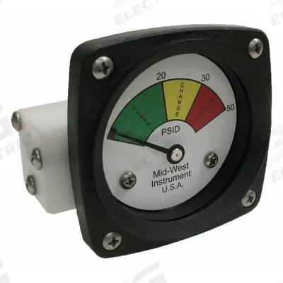 MIDWEST INSTRUMENT 3-Color Differential Pressure Indicator: 1,000 psig Max - Differential Pressure Indicators