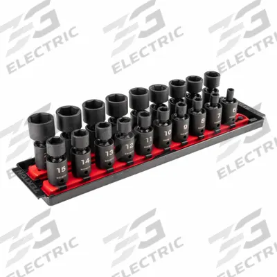 TEKTON Flex Impact Socket Set: 3/8 in Drive Size, 19 Pieces - Metric Flex Impact Socket Sets