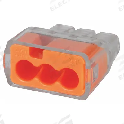 IDEAL Push-In Wire Connector: In-Sure Series, 3 Port, 20 AWG – 12 AWG Solid Wire Size Range - Push-In Connectors