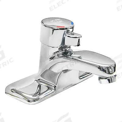 SYMMONS Low Arc Bathroom Faucet: SLC-6000, Centerset, Brass, Chrome Finish, 0.5 gpm Flow Rate - Single-Post Push-Button Metering Bathroom Faucets