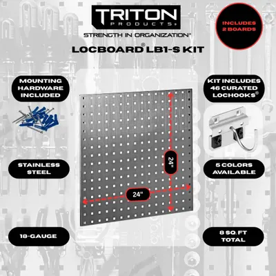 TRITON PRODUCTS Stationary Pegboard Panels: Square, 3/8 in Peg Hole Size - Square-Hole Pegboard Panel & Accessory Kits