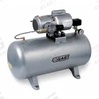 GAST Electric Air Compressor: 0.75 hp, 1 Stage, Horizontal, 20 gal, 4.7 cfm, 100 psi, Oil-Less (MPN 5HCD-100TA-M550NGX). Key specifications — attr48430: GAST; attr48445: 50 Hz; attr48448: Pressure Switch; attr48450: 240V AC; attr48474: Single; attr48487: Horizontal.
