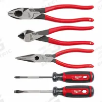 MILWAUKEE Hand Tool Kit: 5 Total Pcs, Pliers, 10 or less Pieces Range (MPN MT500-5). Key specifications — attr646319: #2; 1/4 in; attr548984: None; attr548989: Lineman's Pliers; attr646318: SAE; attr548987: None; attr548988: None; attr548990: None.