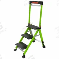 LITTLE GIANT Step Stool: 3 Steps, 3 ft Overall Ht, 375 lb Load Cap, Fiberglass, 2.2 ft Standing Ht (MPN 11933). Key specifications — Brand: LITTLE GIANT; Color: Black; Includes: Foldable Handrails.