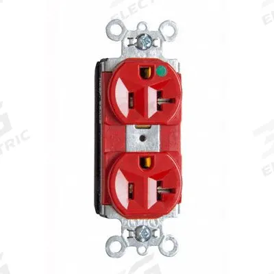 PASS & SEYMOUR Receptacle: Hospital Grade, Duplex, 5-20R, Red, 125V AC - General Purpose Receptacles