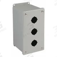 WIEGMANN Push Button Enclosure: 30mm, 3 Holes, Carbon Steel, NEMA 4 (MPN PBXD3). Key specifications — attr211299: WIEGMANN; attr1043605: Washdown-Corrosion-Resistant.