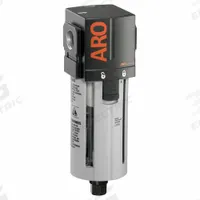 ARO Filter: Std, 1/2 in NPT, 5 micron, 197 scfm, 150 psi Max Op Pressure, Plastic Bowl, Auto Drain (MPN F35341-401). Key specifications — attr110055: Series 2000; attr111567: Standard; attr110008: ARO.