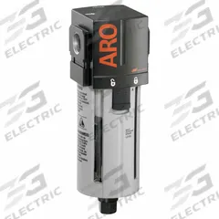 ARO Filter: Std, 1/2 in NPT, 5 micron, 197 scfm, 150 psi Max Op Pressure, Plastic Bowl, Auto Drain (MPN F35341-401). Key specifications — attr110055: Series 2000; attr111567: Standard; attr110008: ARO.