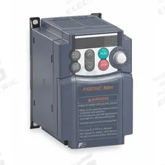 FUJI ELECTRIC Variable Frequency Drive: In Phase Three, Out Phase Three, 1 hp, No Bypass, Heat Sink (MPN FRN0004C2S-4U). Key specifications — Style: Heat Sink; Color: Black/Blue/Gray; Output Voltage: 380-480V AC; Output Phase: Three.