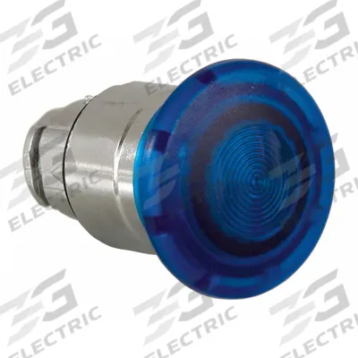 SCHNEIDER Mushroom Head Push Button: Blue, 22 mm Mounting Size, Metallic - Illuminated Mushroom-Head Push-Button Operators