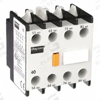 DAYTON Auxiliary Contact: 4NO, 2.5 A Max Current (AC), Front Mount, Front-Mounted (MPN 6EAT4). Key specifications — Brand: DAYTON.