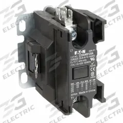 EATON Definite Purpose Magnetic Contactor: 1 Poles, 120V AC, 25 A, Non-Reversing (MPN C25ANB125A). Key specifications — Brand: EATON; Coil Voltage: 110-120V AC; Contactor Style: HVACR Definite Purpose Contactor; Frame Size: A; Terminal Connection Type: Quick-Disconnect Terminals; Maximum Voltage Rating: 690V AC; Series: C25 Series; Phase: Single.