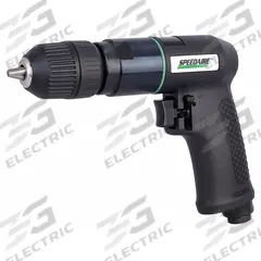 SPEEDAIRE Air-Powered Drill: 3/8 in Chuck, Medium Duty, 1,800 RPM, 0.5 hp, Keyless, Reversible (MPN 21AA71). Key specifications — attr1320790: SPEEDAIRE.