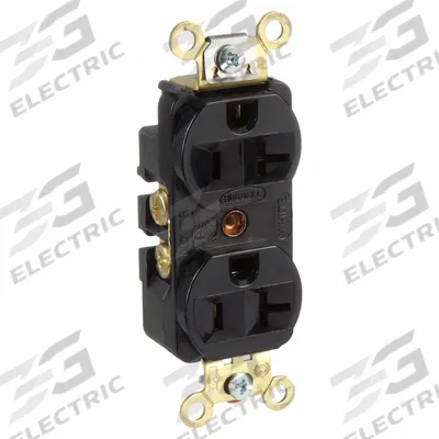 HUBBELL Receptacle: Duplex, 5-20, Black, 125V AC, 20 A, 2 Pole / 3 Wire (MPN HBL5352BK) - General Purpose Receptacles
