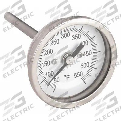 APPROVED VENDOR Dial Thermometer: 50°F to 550°F, ±1% Accuracy, 2.5 in Stem Lg - Back-Mount Fixed-Angle Thread-Mount Dial Thermometers