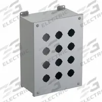 HAMMOND Push Button Enclosure: 30mm, 12 Holes, Carbon Steel, NEMA 12/13 (MPN 1437O). Key specifications — attr211299: HAMMOND; attr1043605: Oil-Tight and Dust-Tight.
