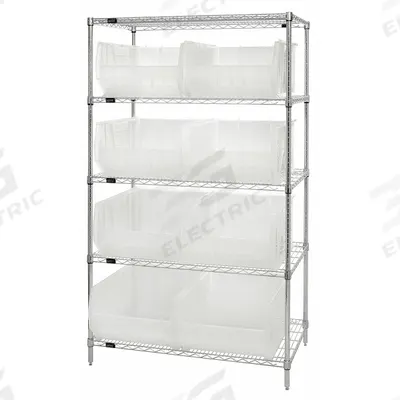 QUANTUM STORAGE SYSTEMS Bin Shelving: 42 in x 24 in x 74 in, 1 Sided, 8 Bins, Open, Clear - Wire Stationary Bin Shelving with Open-Front Bins