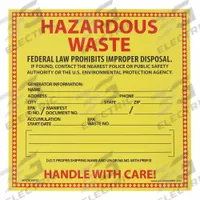 ACCUFORM DOT Handling Label: 6 in x 6 in, 6 in Label Wd, 6 in Label Ht, Paper, Label, 100 PK (MPN MHZW20PSC). Key specifications — Message: Federal Laws Prohibit Improper Disposal If Found, Contact The Nearest Police or Public Safety Authority or The U.S. Environmental Protection Agency; Generator Information:; Handle With Care; Background Color: Yellow; Brand: ACCUFORM.
