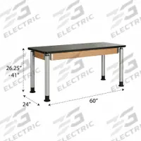 Table: 24 in Overall Wd, 39 in Overall Ht, 5 ft Overall Lg, ChemGuard, 500 lb Load Capacity, Black (MPN P8602BK). Key specifications — Brand: DIVERSIFIED SPACES; Countertop Material: ChemGuard.