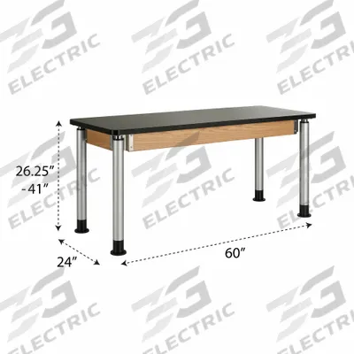 DIVERSIFIED SPACES Table: 24 in Overall Wd, 39 in Overall Ht, 5 ft Overall Lg, ChemGuard - Adjustable-Height Laminate Surfaced Lab Tables