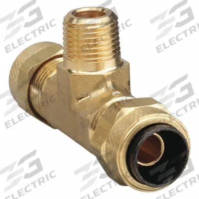PARKER Compression Tee Fitting: 5/16 in OD x 5/16 in OD x 1/8 in Pipe Fitting Size, Brass - Creep-Resistant Self-Aligning Brass Compression Fittings
