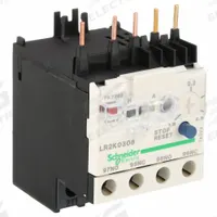 SCHNEIDER Overload Relay: Thermal Protection, 3 Poles, 1NO/1NC, Phase Loss Sensitivity (MPN LR2K0308). Key specifications — Brand: SCHNEIDER; Auxiliary Contact Form: 1NO/1NC; Compatible Contactor Series: TeSys Deca; Terminal Connection Type: Screw Clamp Terminals; Maximum Voltage Rating: 690V AC (Signaling Circuit); Phase Loss Sensitivity: Yes; Thermal Units Required: None (Relay Includes Integrated Bimetallic Elements); Compatible Contactors: TeSys K Models.