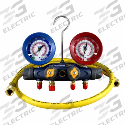 YELLOW JACKET Manifold Gauge: 4 Valves, 4 Hoses, Series BRUTE II - Analog Manifold Gauge Kits