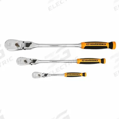 GEARWRENCH Hand Ratchet: Pear, Reversible, Full Polish Chrome, 4° Min Arc Swing - Flex-Head Ratchets