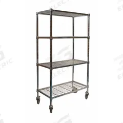 APPROVED VENDOR Wire Shelving Unit: 48 in x 18 in x 70 in, Dry, Split Sleeve, 4 Shelves, (4) Swivel (MPN 2HDE6). Key specifications — attr15738: Silver; attr14157: Chrome; attr14150: Dry; attr14159: Square; attr5304: 4; attr14155: (4) Swivel; attr14158: Steel; attr14156: Polyurethane.