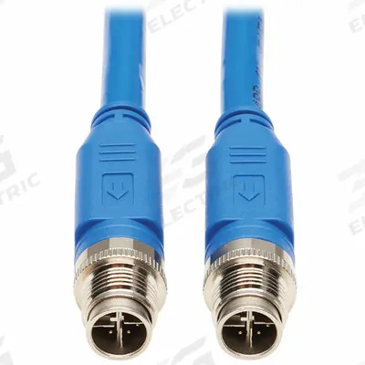 EATON TRIPP LITE Ethernet Cable: 3.3 ft Lg, X Coding, M12 Male Straight x M12 Male Straight - M12 Connector to M12 Connector Power over Ethernet (PoE) Cordsets