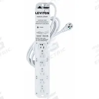 LEVITON Outlet Strip: 6 Outlets, 7 ft Cord Lg, 644 J Rated Energy, 15 A Current, White, 5-15P, 5-15R (MPN 5306M-1N7). Key specifications — Brand: LEVITON; Mounting Style: Screw.
