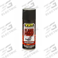 VHT Flameproof Coating: Exterior/Interior, Exhaust Systems/Headers/Inside Heads/Piston Domes, Smooth (MPN ESP102000). Key specifications — Color: Flat Black; Coverage Area: 12 sq ft/can; Compatible Surface Material: Inside Heads; Sheen: Flat; Surface Texture: Smooth; Brand: VHT.