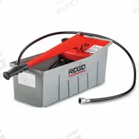 RIDGID Pressure Test Pump: 725 psi Max. Discharge Pressure, 3.57 gal Tank Capacity, 1/2 in NPT (MPN 50557). Key specifications — Brand: RIDGID; Relief Valve Type: Adjustable Pressure; Housing Material: Plastic.