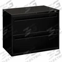 HON Lateral File Cabinet with Drawer: Black, 2 Drawers, 28 in Overall Ht, 18 in Overall Dp, Steel (MPN H782.L.P). Key specifications — attr988670: Unfinished; attr988694: Steel; attr988716: Lateral File Cabinet with Drawer; attr988691: Integrated; attr988652: HON; attr988656: Black; attr988720: Handle.