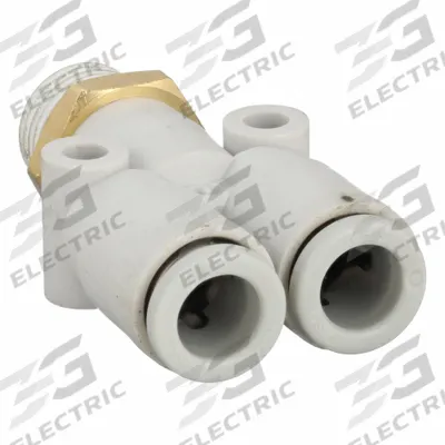 SMC Push-Fit Wye Fitting: 6 mm OD x 6 mm OD x 1/8 in Pipe x 6 mm Pipe Size - Polybutylene & Brass Tube Fittings