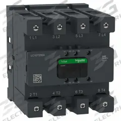 SCHNEIDER ELECTRIC IEC Contactor: Non-Reversing, 4 Poles, 4NO Contacts, 200 A, 24V AC/48V AC Coil (MPN LC1DT200ABNE). Key specifications — Brand: SCHNEIDER; Integrated Surge Suppression: Yes; Nominal Coil Voltage @ 60Hz: 48V AC.
