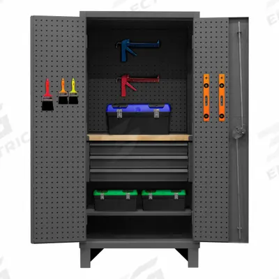 DURHAM MFG Pegboard Cabinet: 36 in x 24 in x 78 in, Swing Handle & Padlock Hasp - Industrial Shelf Cabinets with Drawers & Pegboards