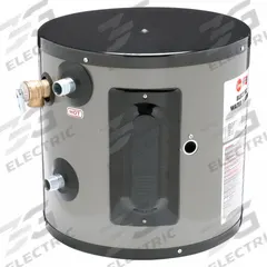 RHEEM Electric Water Heater: 277V, 6 gal, 2,000 W, Single Phase, 15.12 in Ht, 20 gph @ 40°F (MPN EGSP6). Key specifications — Phase: Single; Brand: RHEEM.