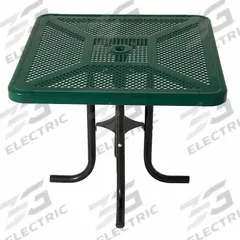 ULTRASITE Patio Table: Green, Steel, 30 1/4 in Overall Ht, 36 in Overall Wd, 36 in Overall Lg, Steel (MPN 361L-P-Green). Key specifications — Frame Color: Black; Frame Material: Steel; Tabletop Color: Green; Tabletop Material: Steel.
