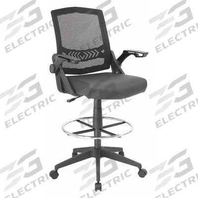 BOSS Drafting Chair: Black, Vinyl & Mesh Material, Adj Arms Arm, 18 in Seat Wd - Adjustable-Arm Drafting Chairs