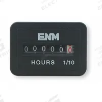 ENM Hour Meter: Hour Meters, Front Panel Mounting, Analog, 7/8 in x 1 3/8 in, 10 V DC – 80 V DC (MPN T41D45). Key specifications — Mounting Style: Panel; Standards: ISO 9001:2000; Bezel Face Shape: Rectangular; Hour Unit Increment: Tenth; Brand: ENM; Manufacturer Part Number: T41D45; Meter Type_Broad: Analog.